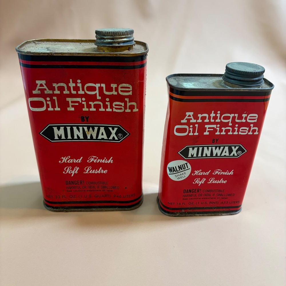 Vintage Minwax Antique Oil Finish Set of 2 Quart and Pint Walnut - Partial Cans